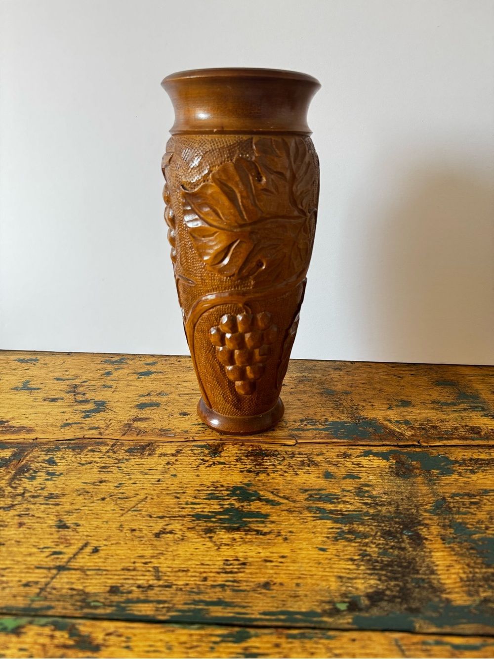 Hand-Carved Wood Grapevine Vase - Brown